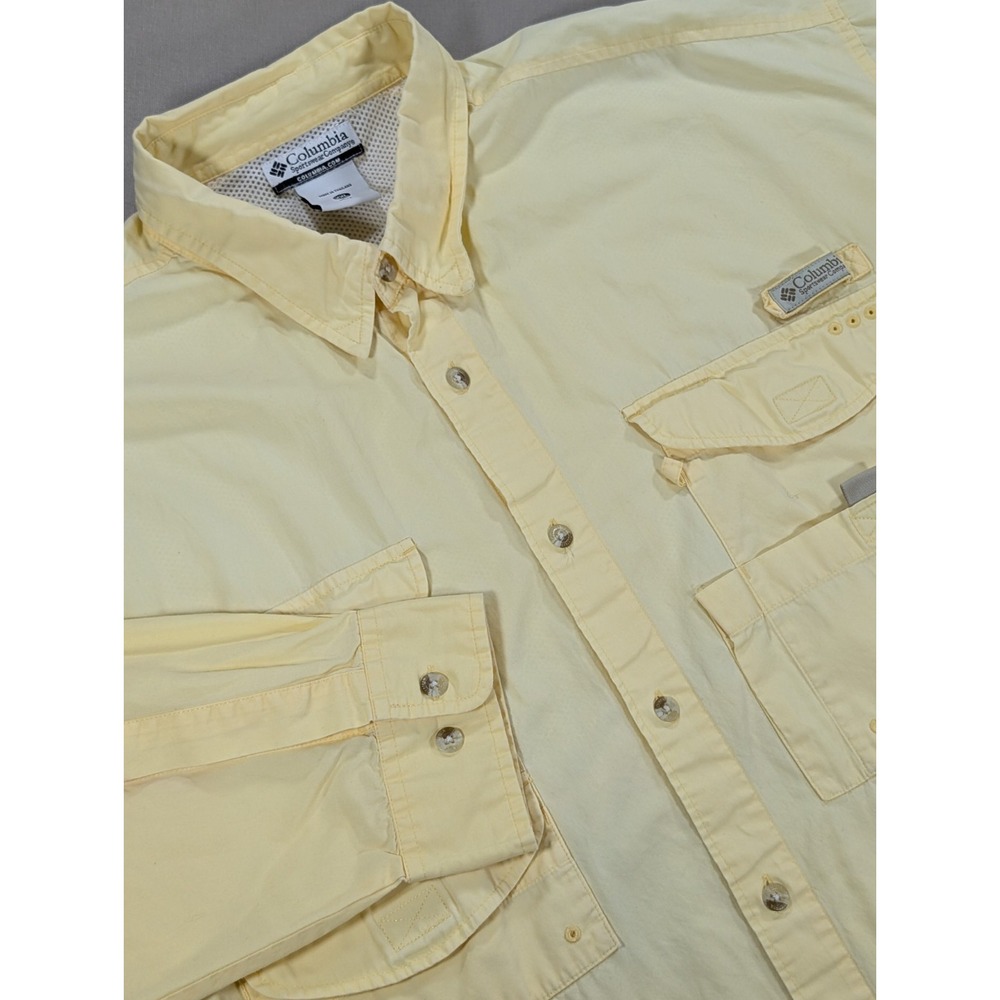 Columbia PFG Shirt Mens 2XL Yellow Fishing Vented Long Sleeve Button Up